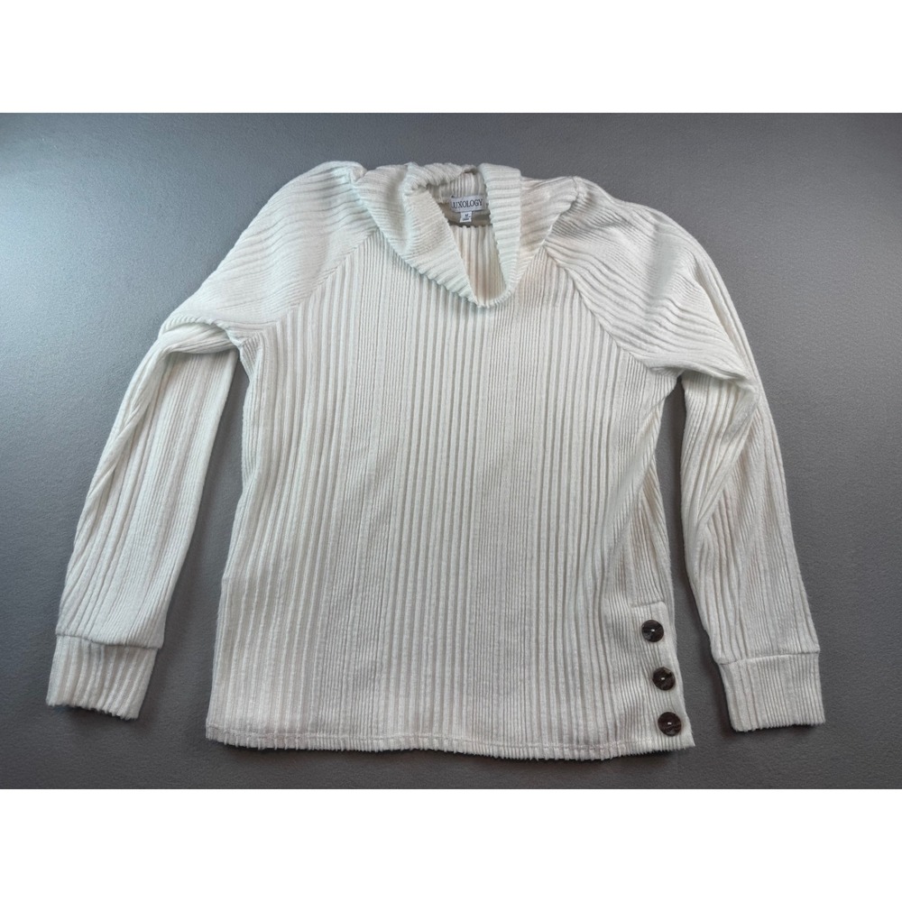 Luxology Womens Ivory Ribbed Cowl Neck Top
